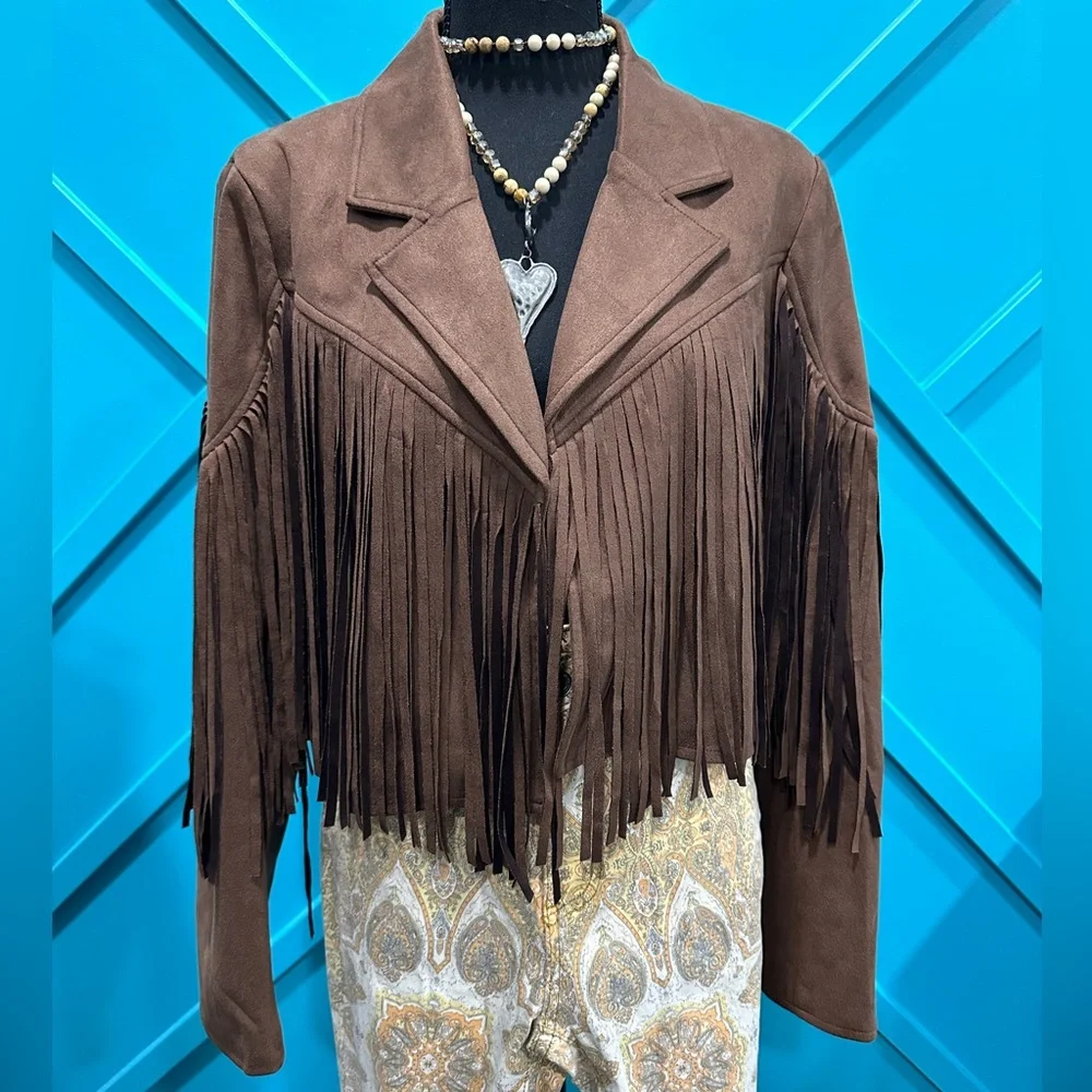 Saints & Hearts Brown Fringe Women's Suede Jacket - Picture 1 of 8
